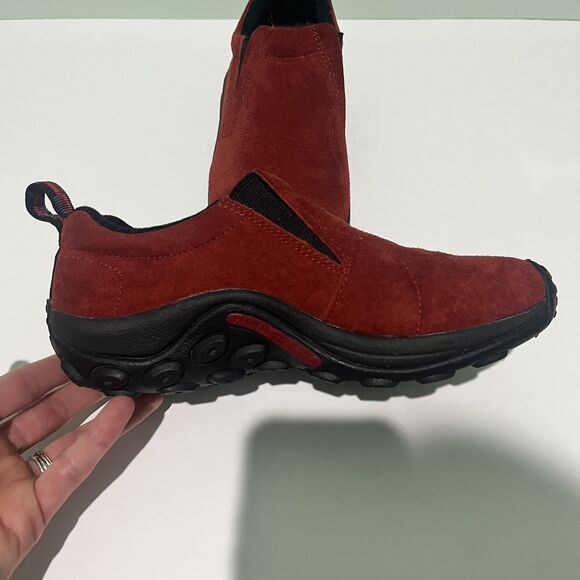 Merrell Shoes Women's Size 6.5 Jungle Moc Red Sunset Suede Leather Slip On Mules - Picture 5 of 14